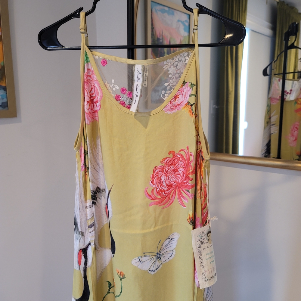 NWT ARATTA Legend of the Crane 100% Viscose Yellow Pink Floral Size XL - Picture 5 of 10